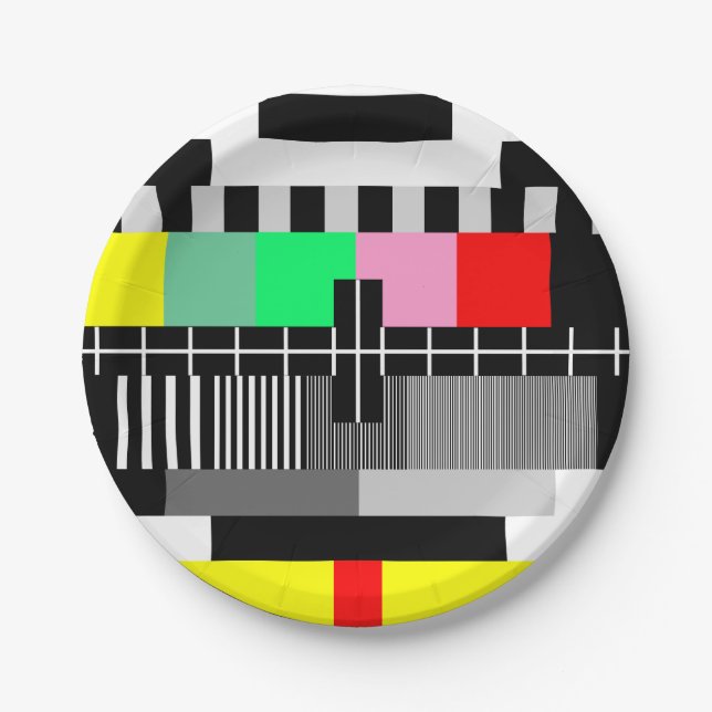 Retro color tv test screen paper plates (Front)