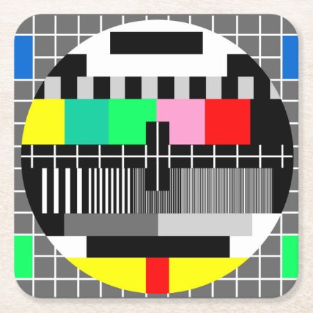 Retro Color Tv Test Screen Square Paper Coaster