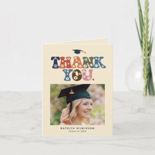 Retro Color Typography Minimalist Photo Graduation Thank You Card