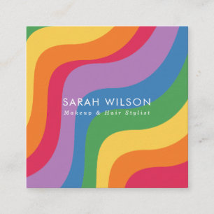 Retro Color Wave Minimalist QR Code Square Business Card