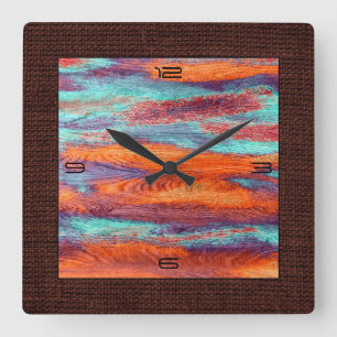 Retro Color Wood Grain Burlap Border Square Wall Clock