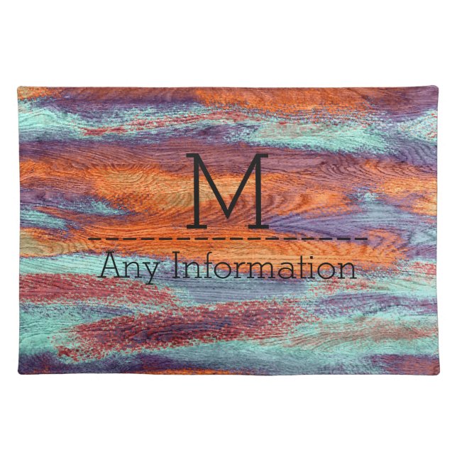 Retro Color Wood Grain Monogram Placemat (Front)