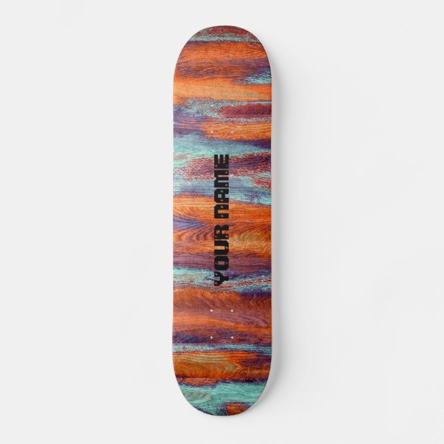 Retro Color Wood Grain Monogram Skateboard (Front)