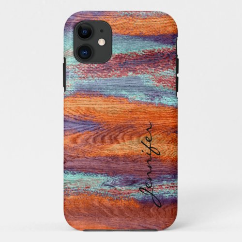 Retro Color Wood Grain Texture 3 iPhone 11 Case