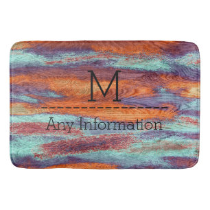 Retro Color Wood Grain Texture Monogram #2 Bath Mat