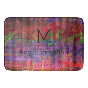 Retro Color Wood Grain Texture Monogram #4 Bathroom Mat
