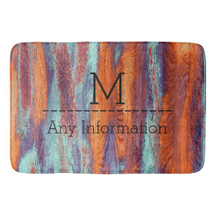 Retro Color Wood Grain Texture Monogram Bathroom Mat