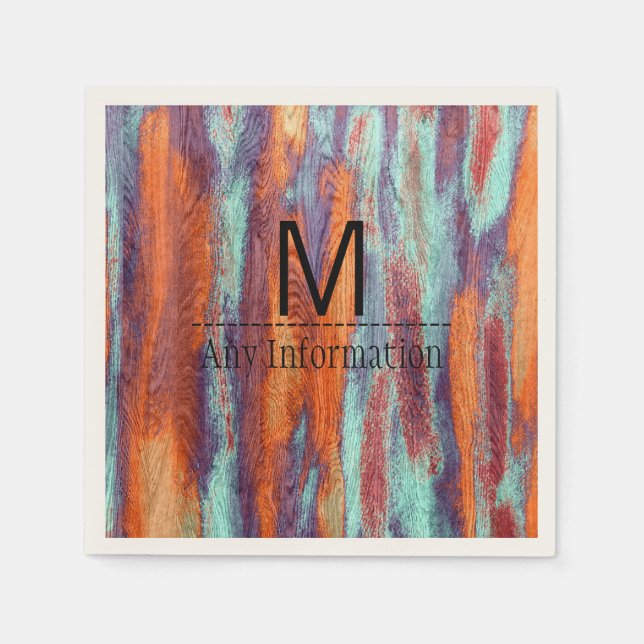Retro Color Wood Grain Texture Monogram Napkins (Front)