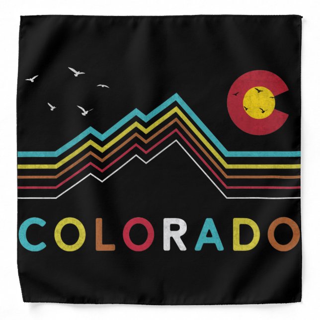 Retro Colorado Flag Rocky Mountain Souvenir Bandana (Front)