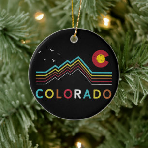 Retro Colorado Flag Rocky Mountain Souvenir Ceramic Ornament