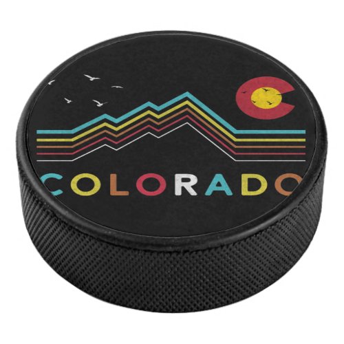 Retro Colorado Flag Rocky Mountain Souvenir Hockey Puck