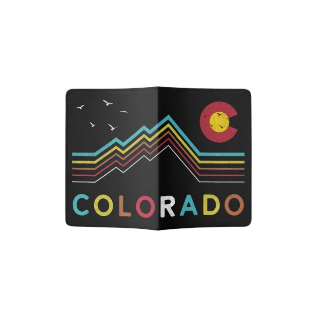 Retro Colorado Flag Rocky Mountain Souvenir Passport Holder (Opened)