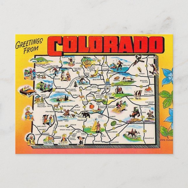 Retro Colorado Map Postcard (Front)