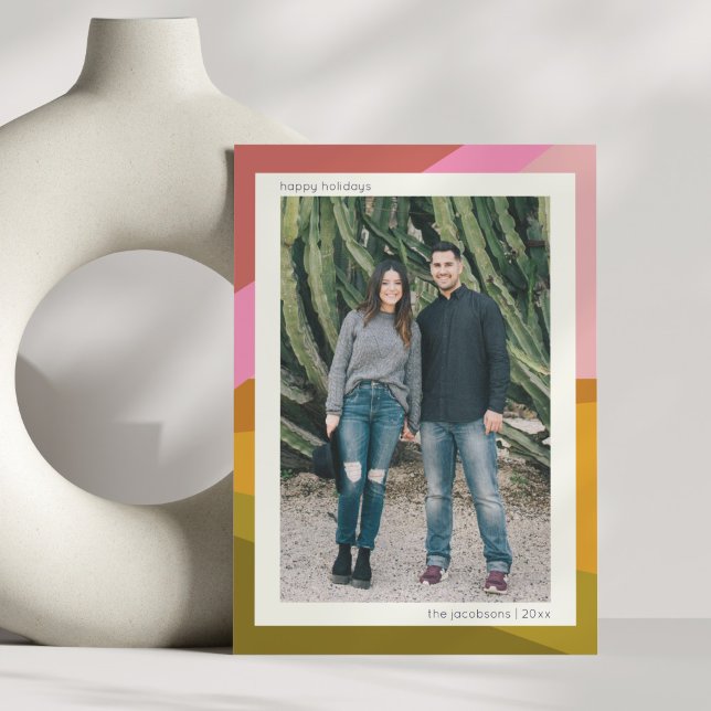 Retro Colorblock Modern Couple Photo Christmas Holiday Card (Creator Uploaded)