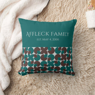 Retro Colorblocked Teal & Brown Custom Family Throw Pillow