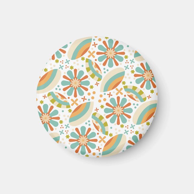 Retro colored floral abstract pattern magnet (Front)