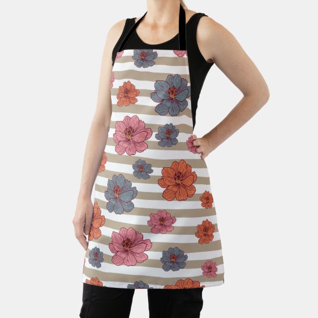 Retro Colored Flower Pattern Apron (Insitu)