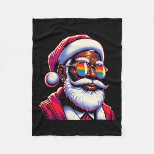 Retro Colored Gay Santa Face Rainbow Sungles Chris Fleece Blanket