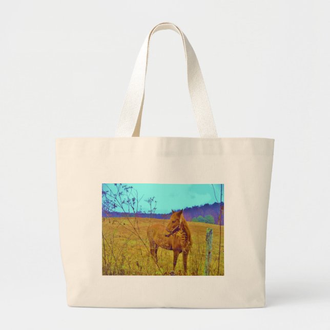 Retro Colored Horse Large Tote Bag (Front)