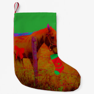 retro colored red bow Horse Small Christmas Stocking