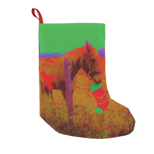 retro colored red bow Horse Small Christmas Stocking