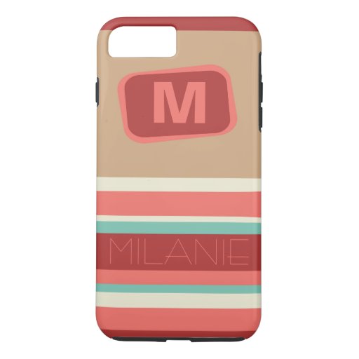 Retro Colored Stripes Monogram iPhone 7 Plus Cases