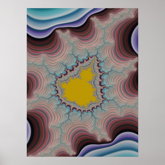 Retro Colored Stripes with Golden Mandel Fractal  Poster (Front)