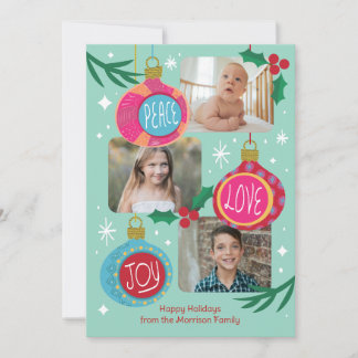 Retro Colorful 3 Photo Christmas Cards