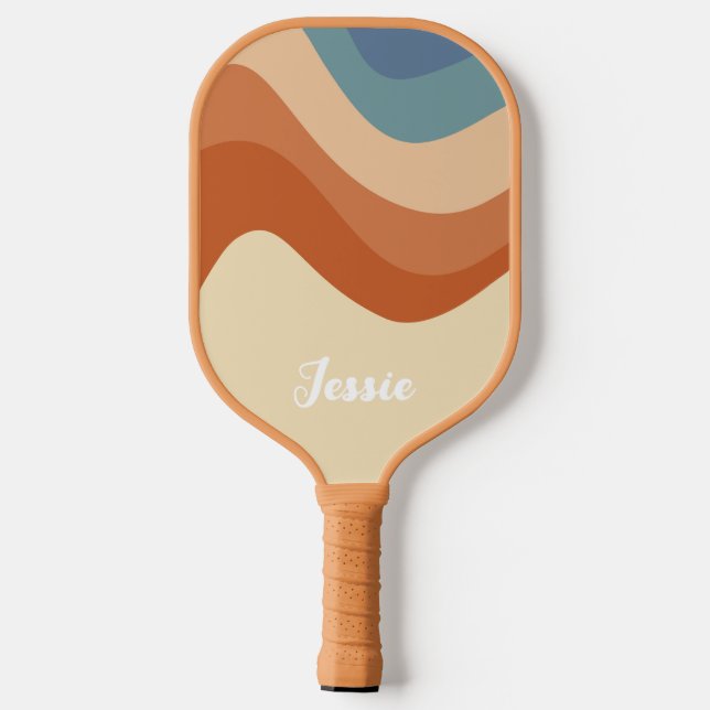 Retro Colorful 70s Curved Stripes Vintage Pickleball Paddle (Back)