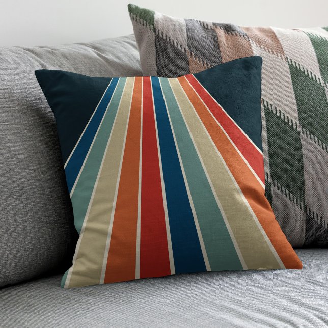 Retro Colorful 70s Stripes Throw Pillow (Creator Uploaded)