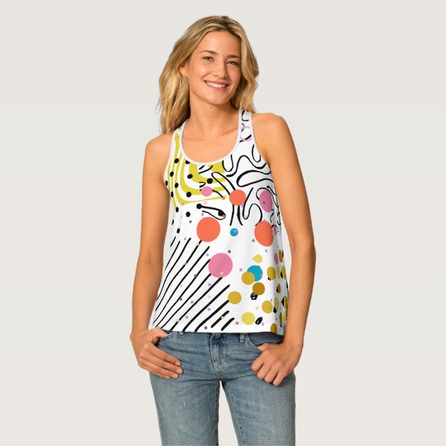 Retro Colorful Abstract Art Polka Dot Tank Top (Front Full)
