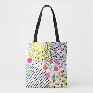 Retro Colorful Abstract Art Polka Dot Tote Bag