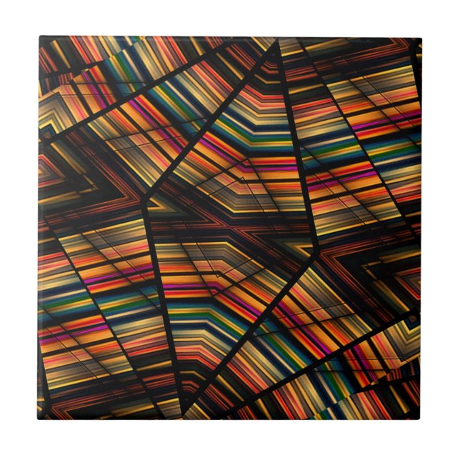 Retro Colorful Abstract Geometric Rainbow Stripes Ceramic Tile (Front)