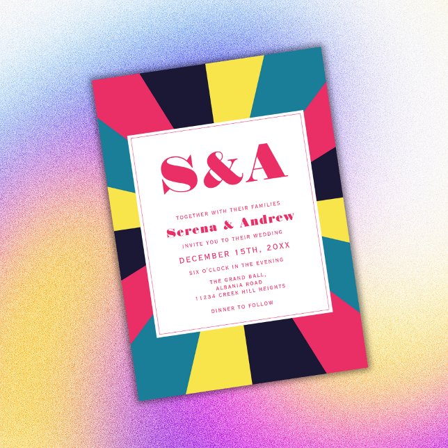 Retro Colorful Abstract Groovy Wedding Invitation (Creator Uploaded)