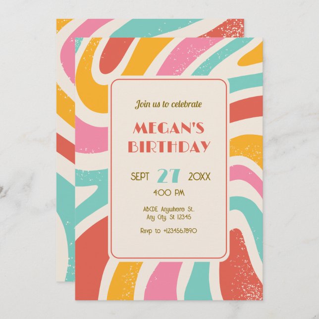 Retro Colorful abstract seamless pattern birthday Invitation (Front/Back)