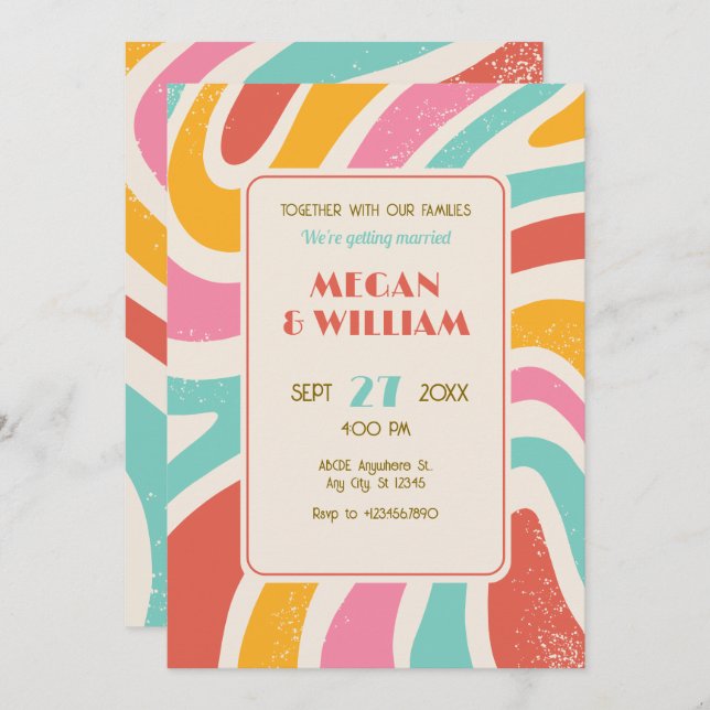 Retro Colorful abstract seamless pattern wedding Invitation (Front/Back)