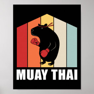 Retro Colorful Animal Pun Kickboxing Capyra Muay T Poster