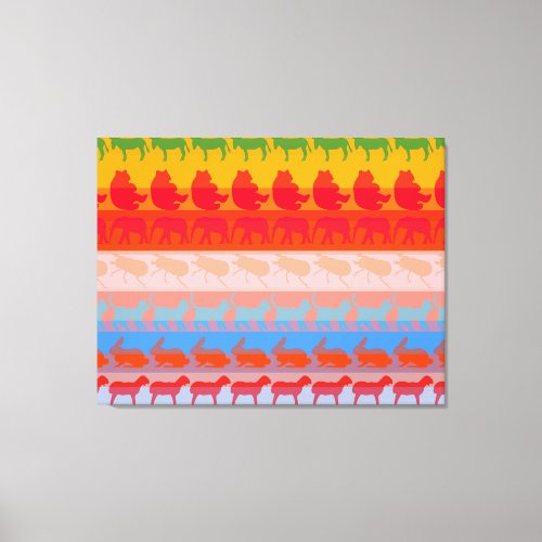 Retro Colorful Animals Modern Stripes Pattern 10 Canvas Print