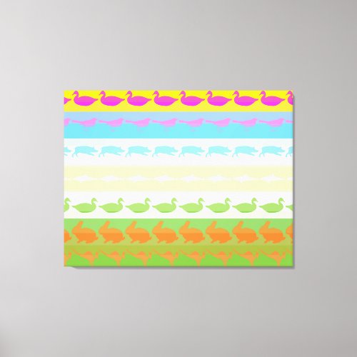 Retro Colorful Animals Modern Stripes Pattern 12 Canvas Print