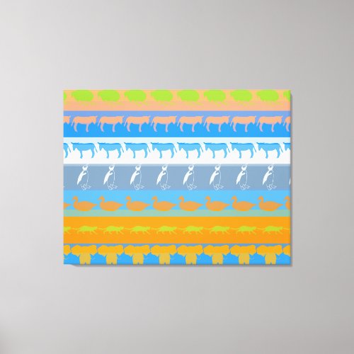 Retro Colorful Animals Modern Stripes Pattern 14 Canvas Print