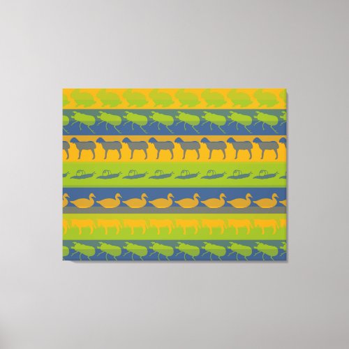 Retro Colorful Animals Modern Stripes Pattern 16 Canvas Print