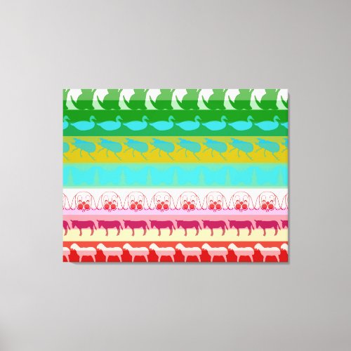 Retro Colorful Animals Modern Stripes Pattern 17 Canvas Print