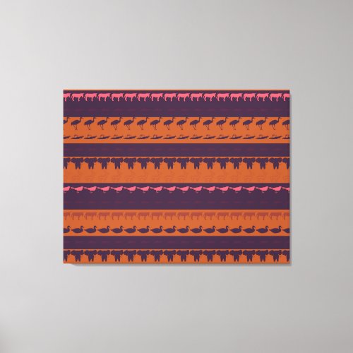 Retro Colorful Animals Modern Stripes Pattern 2 Canvas Print