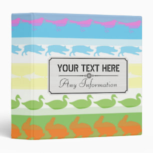 Retro Colorful Animals Modern Stripes Pattern #4 3 Ring Binder