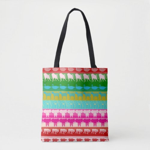 Retro Colorful Animals Modern Stripes Pattern 4 Tote Bag