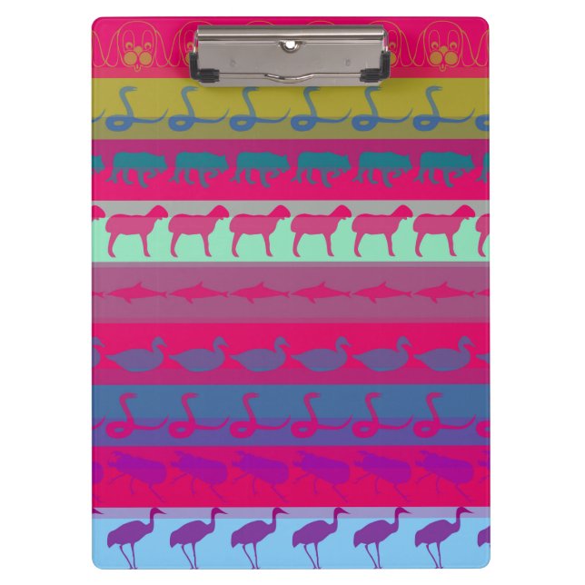 Retro Colorful Animals Modern Stripes Pattern #9 Clipboard (Front)