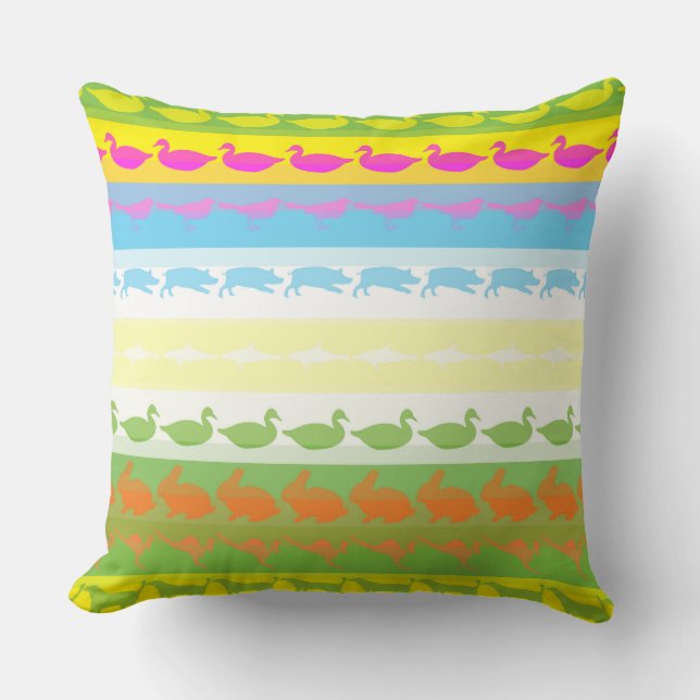Retro Colorful Animals Pattern #4 Throw Pillow (Front)