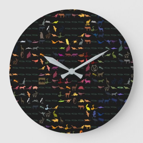 Retro Colorful Animals Pattern 5 Large Clock