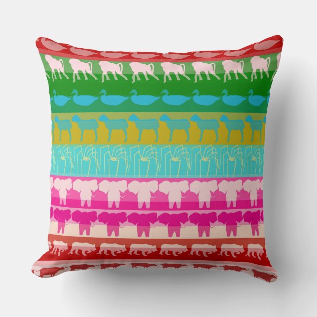 Retro Colorful Animals Pattern #6 Throw Pillow (Front)