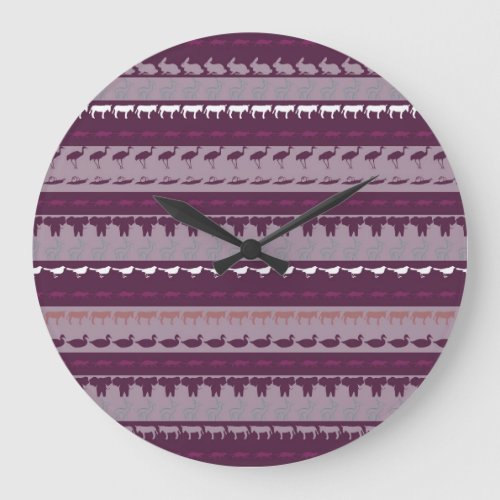 Retro Colorful Animals Pattern Large Clock